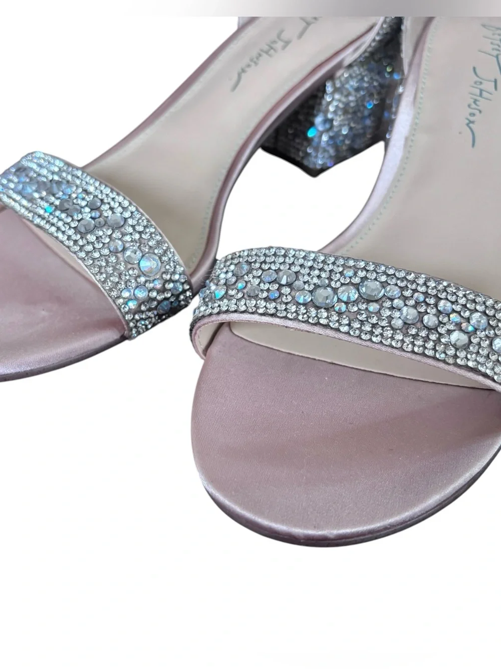 Betsey Johnson Mari Champagne Jeweled Formal Ankle Strap Sandal Block Heel 9M
